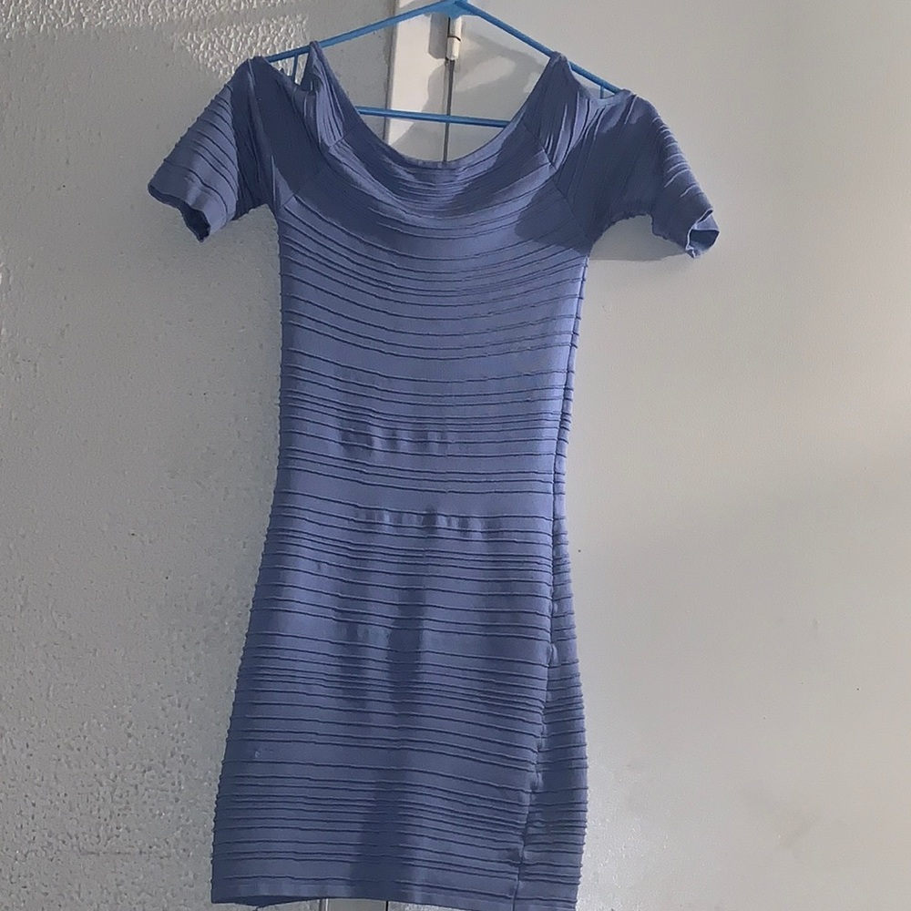 Bebe light blue striped fitted dress
